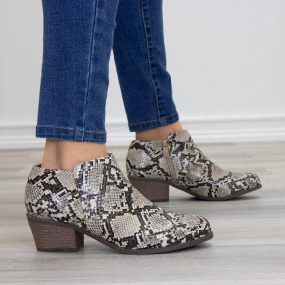 Python Snake Print Low Cut Ankle Booties - Picture 8 of 9